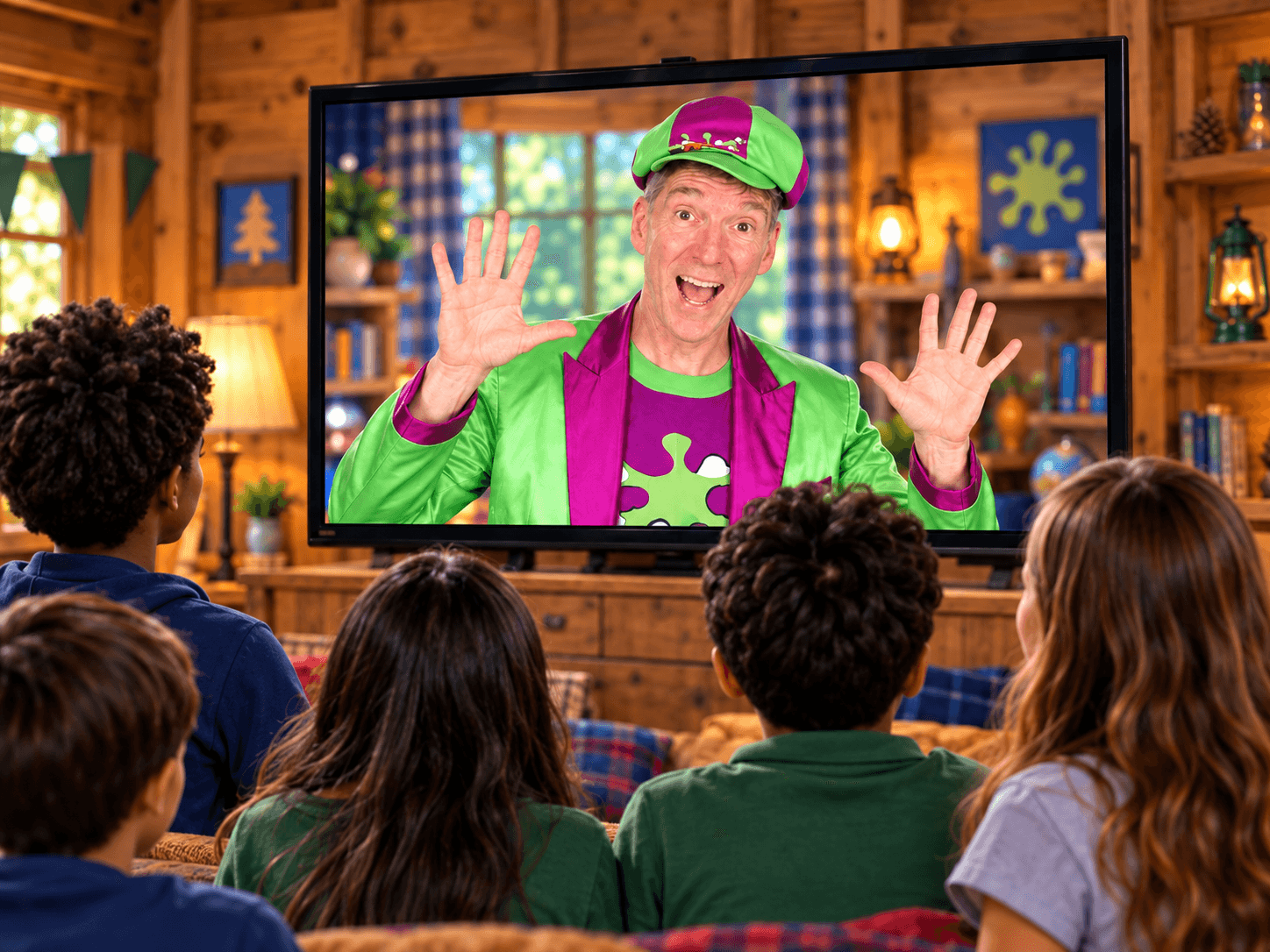 Campers watching Master Plaster’s interactive virtual magic show