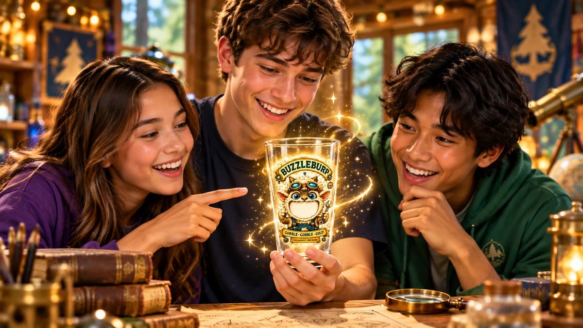 Older campers investigating the Buzzleburp goblet together