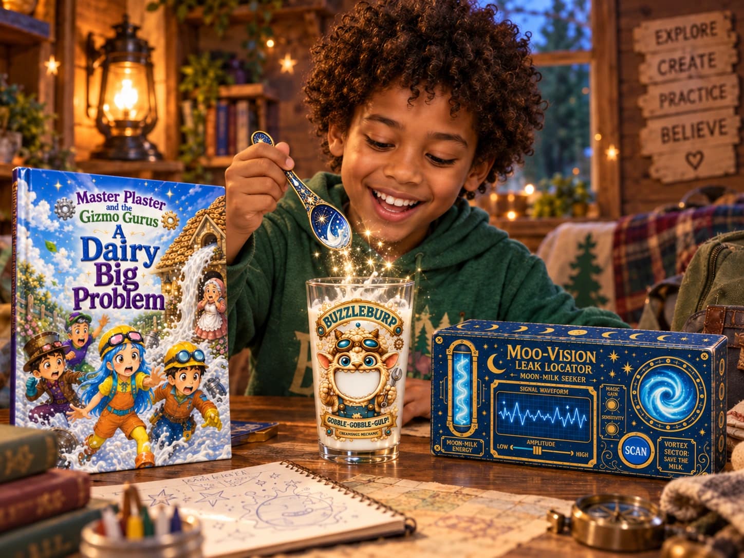 Camper continuing the adventure with his book, Gobble Goblet and Moo-Vision kit