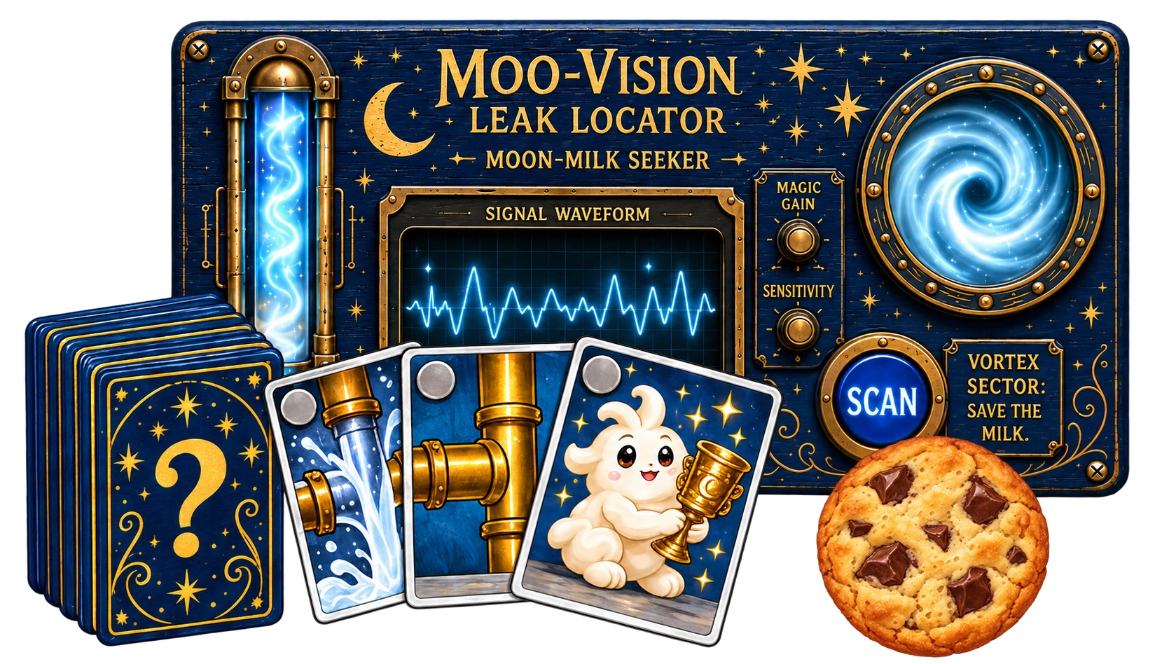 Moo-Vision STEM learning game with cards and story props
