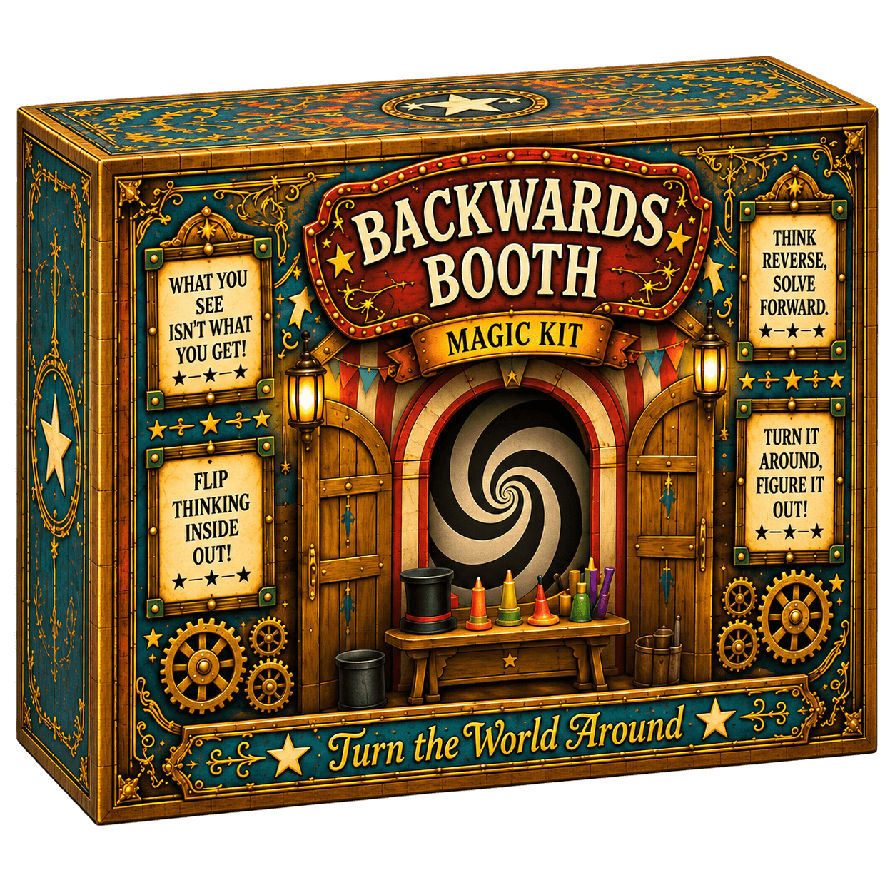 Backwards Booth magic kit box
