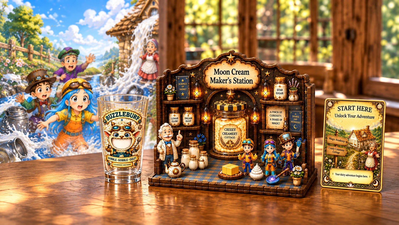 Creely Creamery Cottage kit with the Gobble Goblet, Moon Cream Maker’s Station and Start Here card
