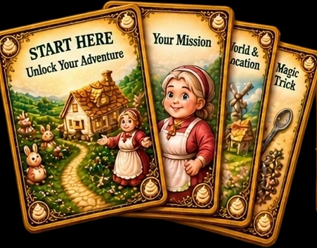 Printed Creely Creamery Cottage adventure cards