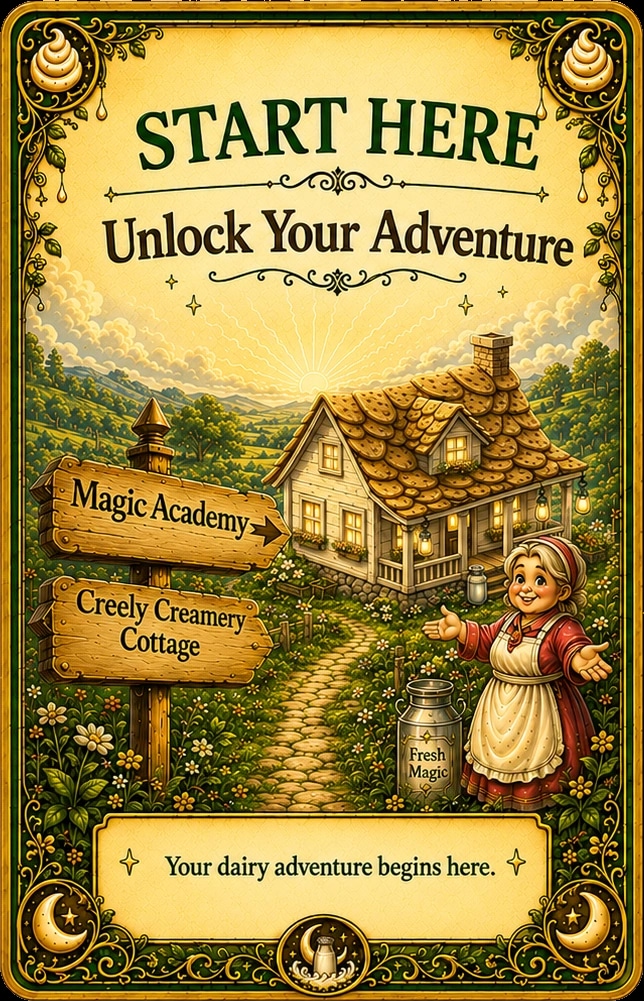 Creely Creamery Cottage Start Here adventure card